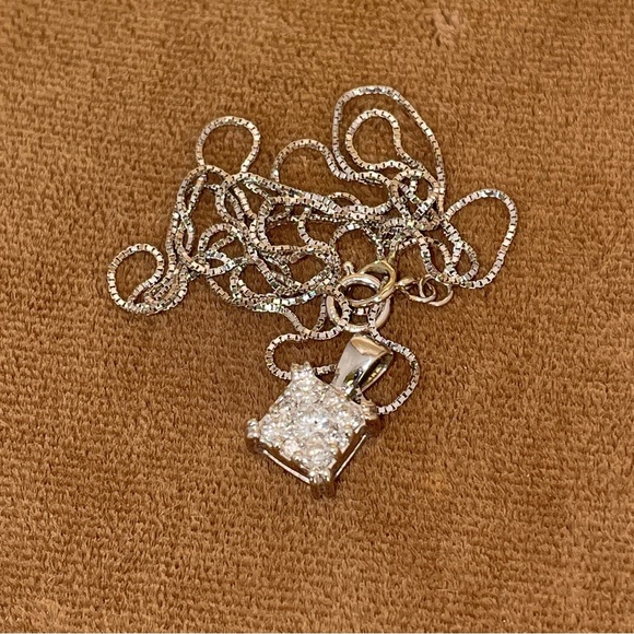 Solid 14K White Gold Designer Endless Diamond Natural Pendant Chain Necklace - Picture 3 of 17